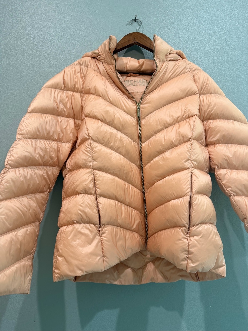 Michael Kors Blush Quilted Removable Zip Hooded Packable Down Fill Puffer Jacket